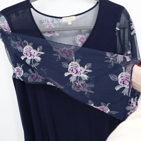 Chenault Sheer Embroidered Top Womens XL Navy Feminine Boho Grannycore Bloomcore - Picture 6 of 16
